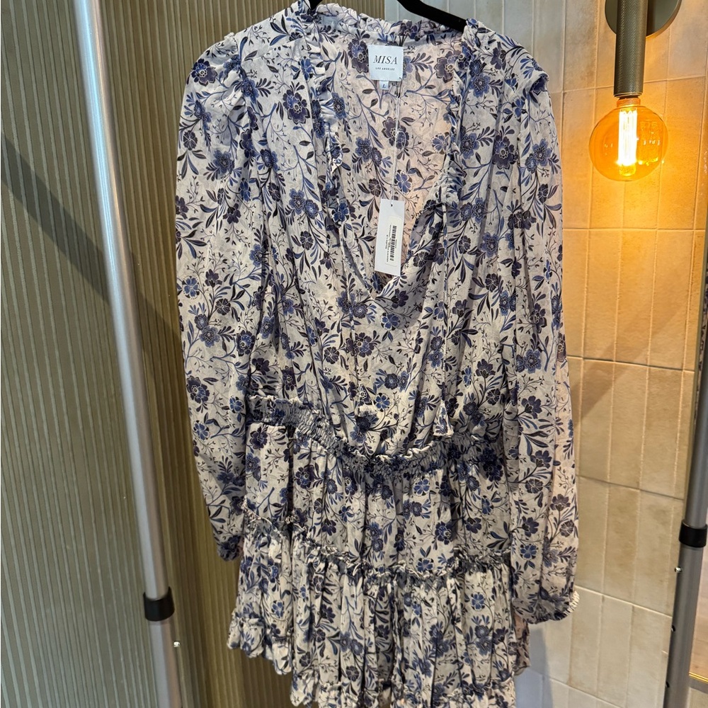 Misa Los Angeles Blue and White Floral Dress NWT